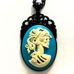 Skeleton Lady Cameo Necklace, Handmade, NWT